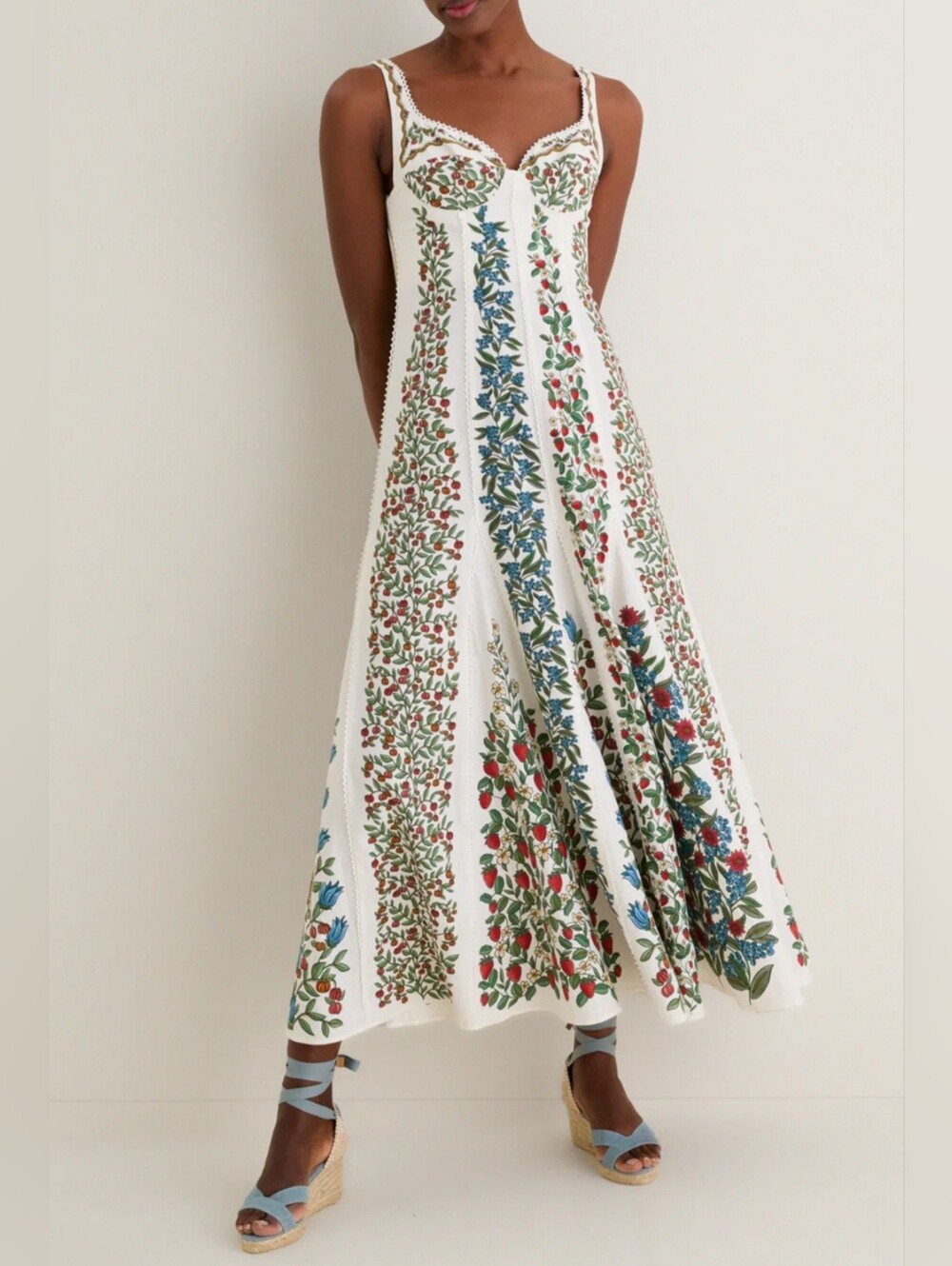 Farm Rio Berry Print Linen Blend Midi Dress